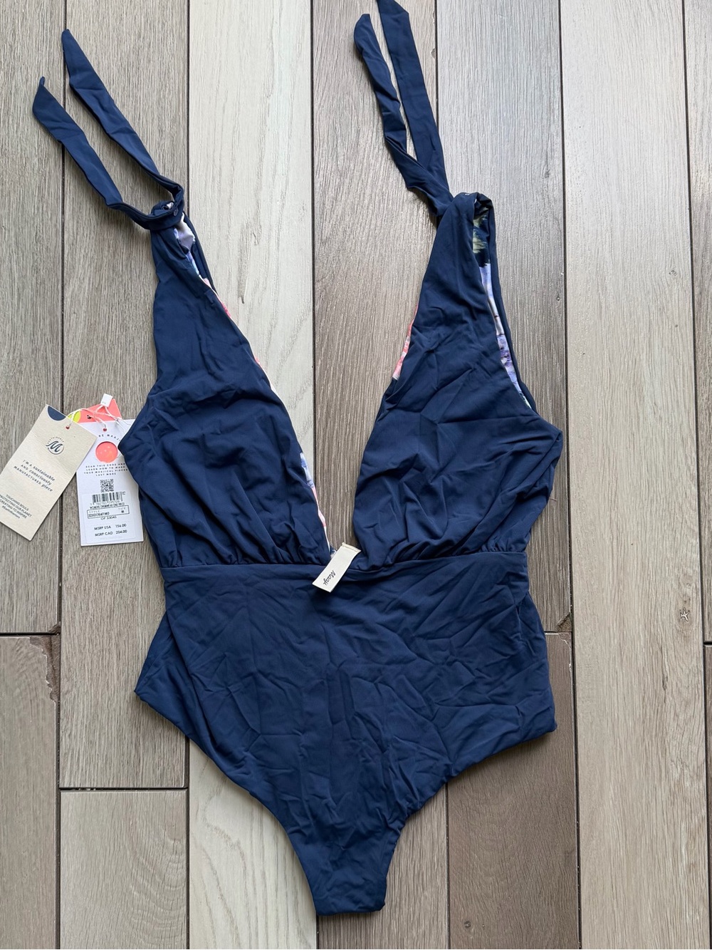 Maaji Reversible One Piece Swimsuit Floral Navy Size M NWT